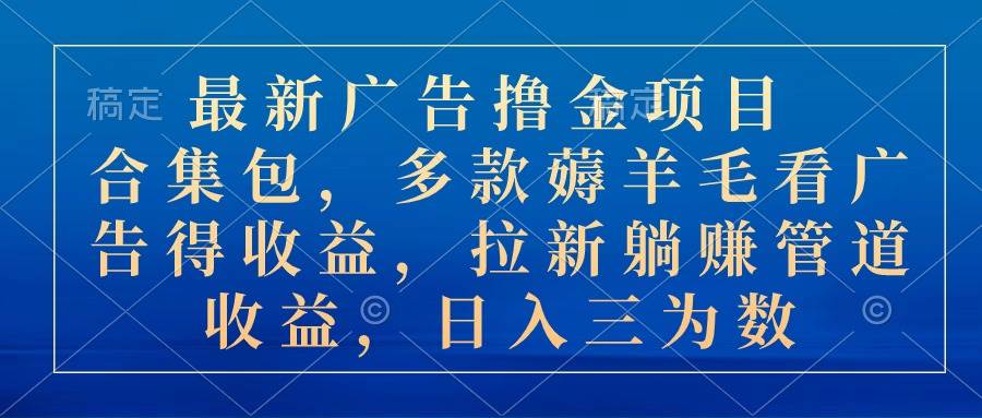 最新广告撸金项目合集包，多款薅羊毛看广告收益 拉新管道收益，日入三为数-宁率网络知识库