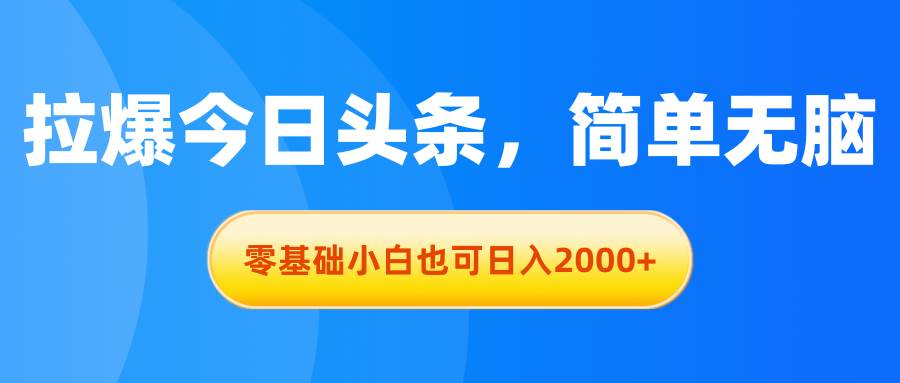 拉爆今日头条，简单无脑，零基础小白也可日入2000+-宁率网络知识库