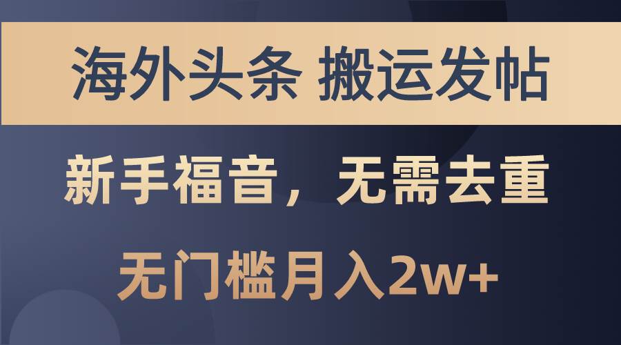 海外头条搬运发帖，新手福音，甚至无需去重，无门槛月入2w+-宁率网络知识库