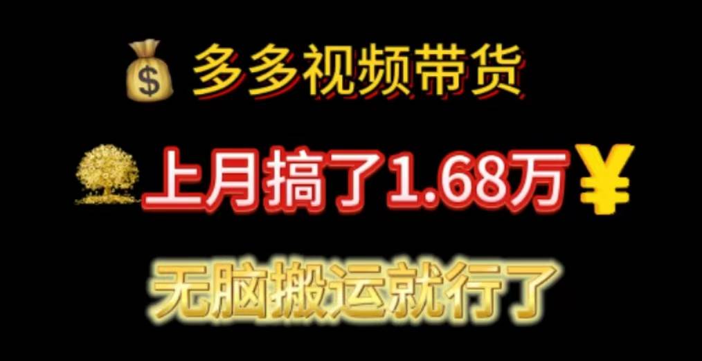 多多视频带货：上月搞了1.68万，无脑搬运就行了-宁率网络知识库