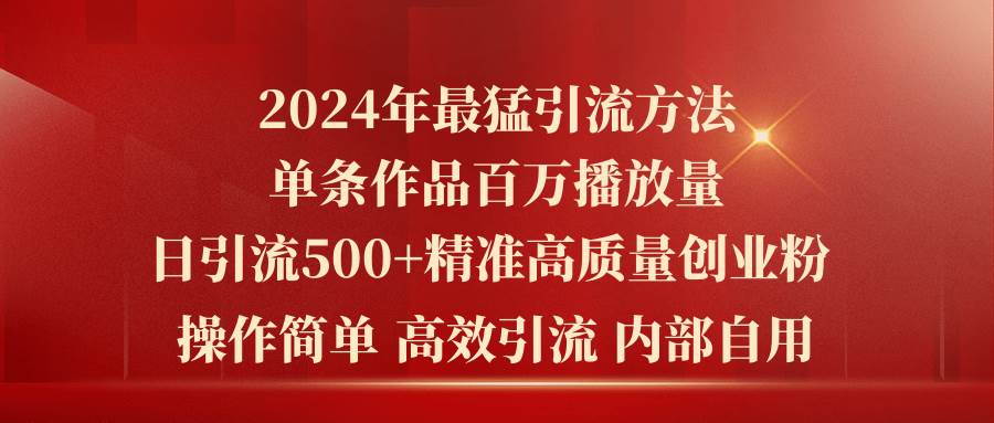 2024年最猛暴力引流方法，单条作品百万播放 单日引流500+高质量精准创业粉-宁率网络知识库