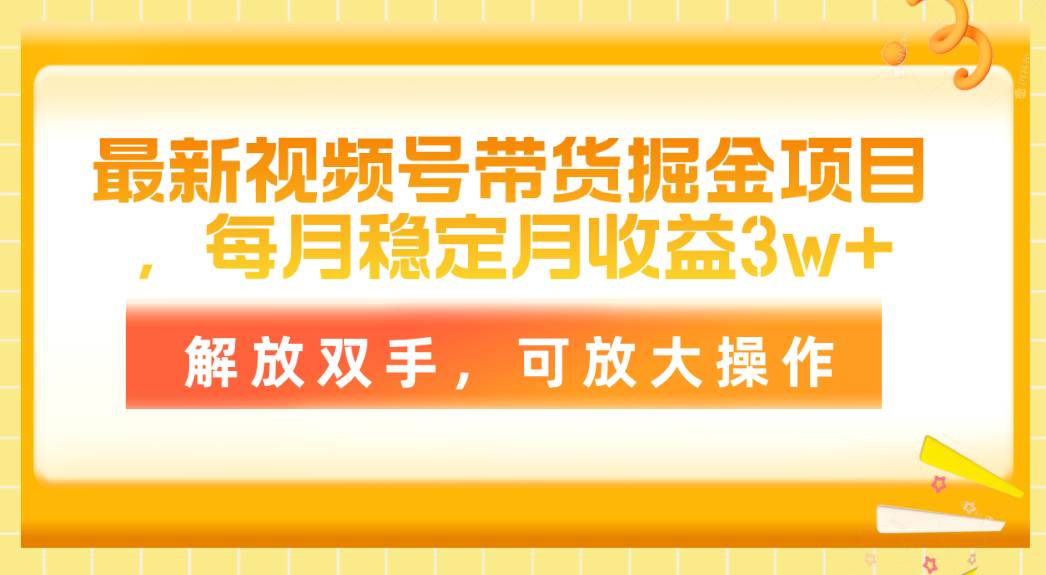 最新视频号带货掘金项目，每月稳定月收益3w+，解放双手，可放大操作-宁率网络知识库
