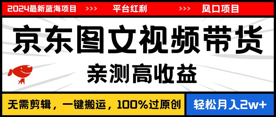 2024最新蓝海项目，逛逛京东图文视频带货，无需剪辑，月入20000+-宁率网络知识库