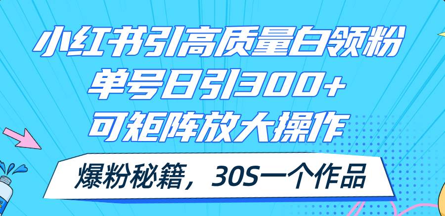 小红书引高质量白领粉，单号日引300+，可放大操作，爆粉秘籍！30s一个作品-宁率网络知识库