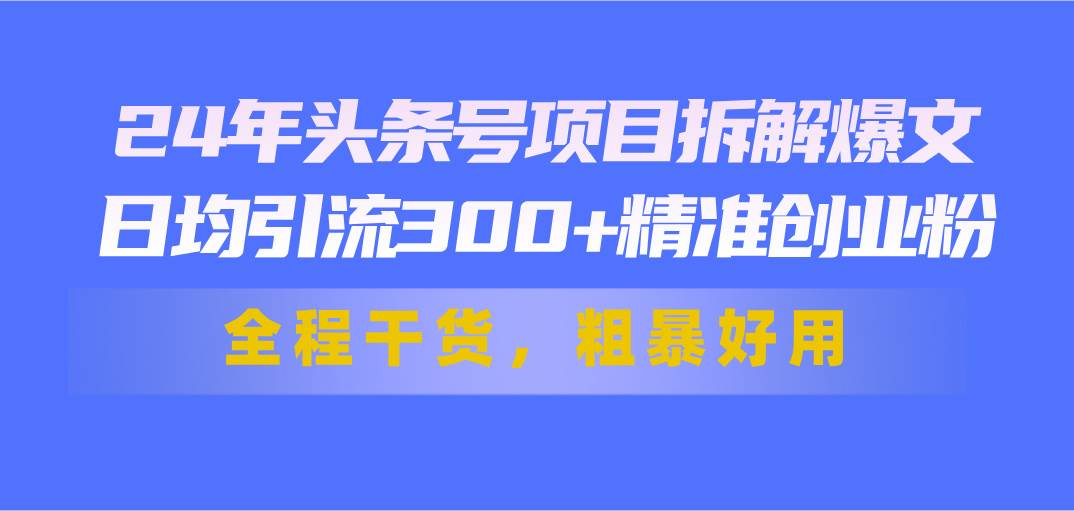 24年头条号项目拆解爆文，日均引流300+精准创业粉，全程干货，粗暴好用-宁率网络知识库