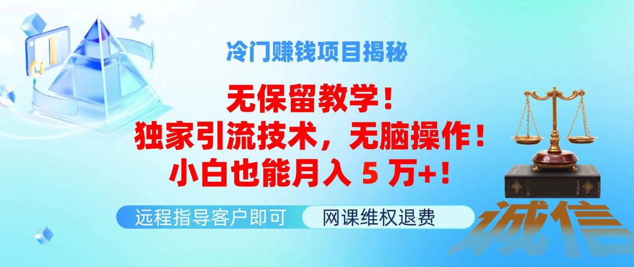 冷门赚钱项目无保留教学！独家引流技术，无脑操作！小白也能月入5万+！-宁率网络知识库