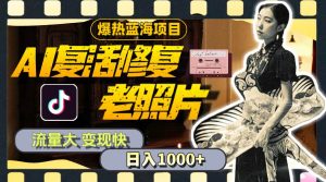 暴热蓝海项目,AI复活修复老照片,流量大 变现快 一天收入1000+教程+素材-宁率网络知识库