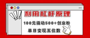 利用杠杆100元撬动500+创业粉,单日变现5位数-宁率网络知识库