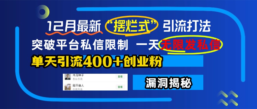 12月最新“摆烂式”引流打法，突破平台私信限制，一天无限发私信，单天引流400+创业粉！-宁率网络知识库