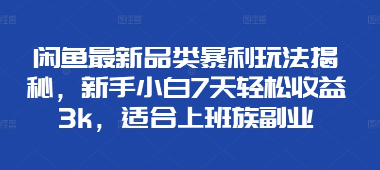 闲鱼最新品类暴利玩法揭秘，新手小白7天轻松赚3000+，适合上班族副业-宁率网络知识库