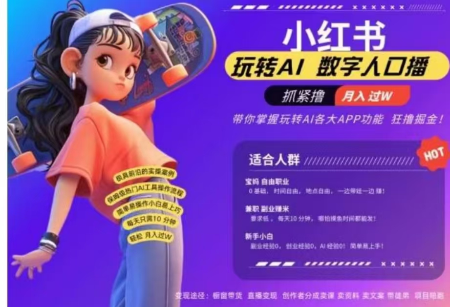 小红书数字人暴力起号，AI改写文案，流量火爆月入破W轻松拿捏，再也不用费劲录口播-宁率网络知识库