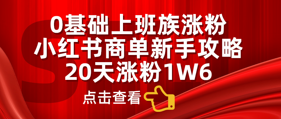 小红书商单新手攻略，20天涨粉1.6w，0基础上班族涨粉-宁率网络知识库