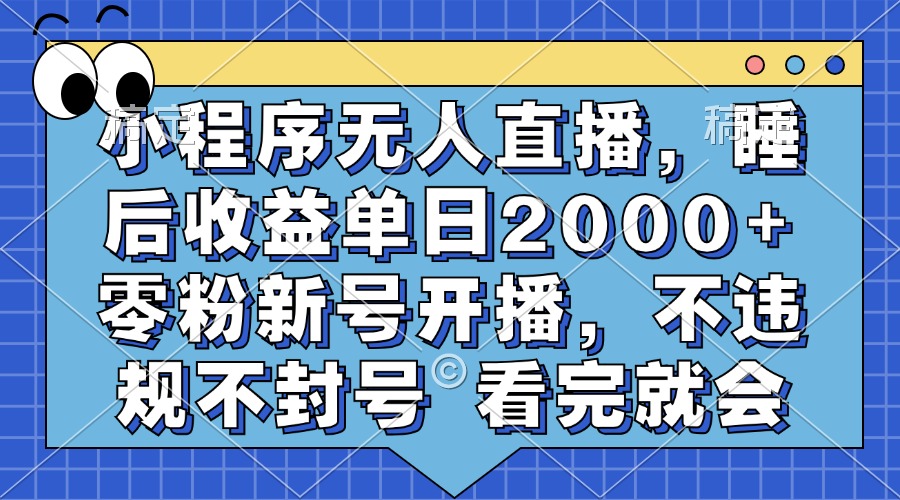 小程序无人直播，睡后收益单日2000+ 零粉新号开播，不违规不封号 看完就会-宁率网络知识库