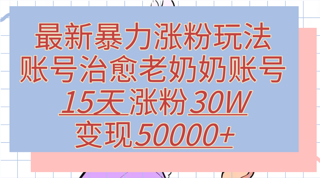 最新暴力涨粉玩法，治愈老奶奶账号，15天涨粉30W，变现50000+【揭秘】-宁率网络知识库