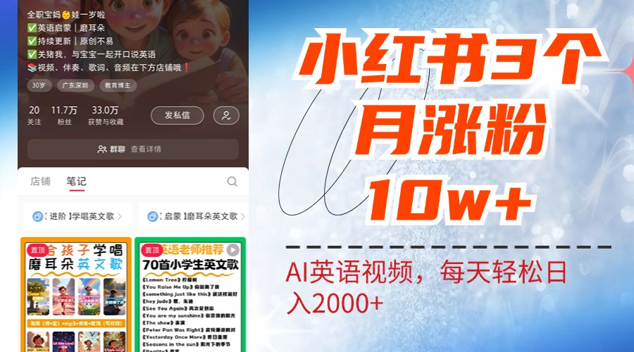 小红书三个月涨粉10W！AI英语视频0成本制作，每天轻松日入2000+-宁率网络知识库