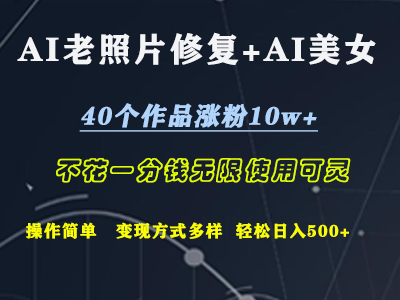 AI老照片修复+AI美女玩发  40个作品涨粉10w+  不花一分钱使用可灵  操作简单  变现方式多样话   轻松日去500+-宁率网络知识库