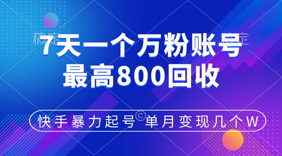 快手暴力起号，7天涨万粉，小白当天起号，多种变现方式，账号包回收，单月变现几个W-宁率网络知识库