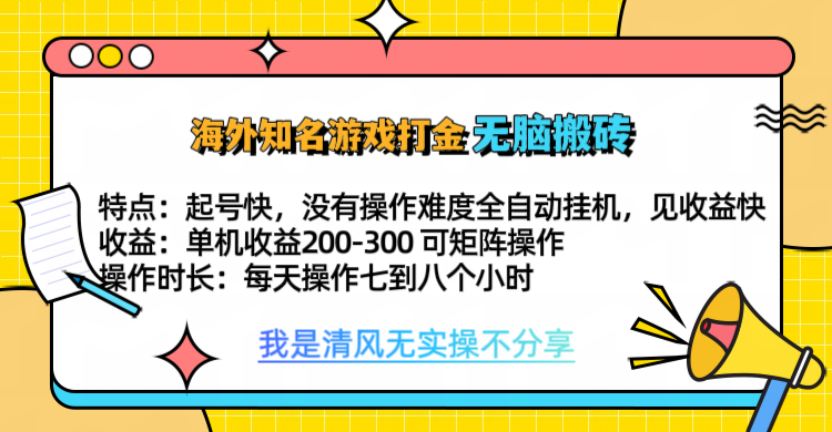 知名游戏打金，无脑搬砖单机收益200-300+  即做！即赚！当天见收益！-宁率网络知识库
