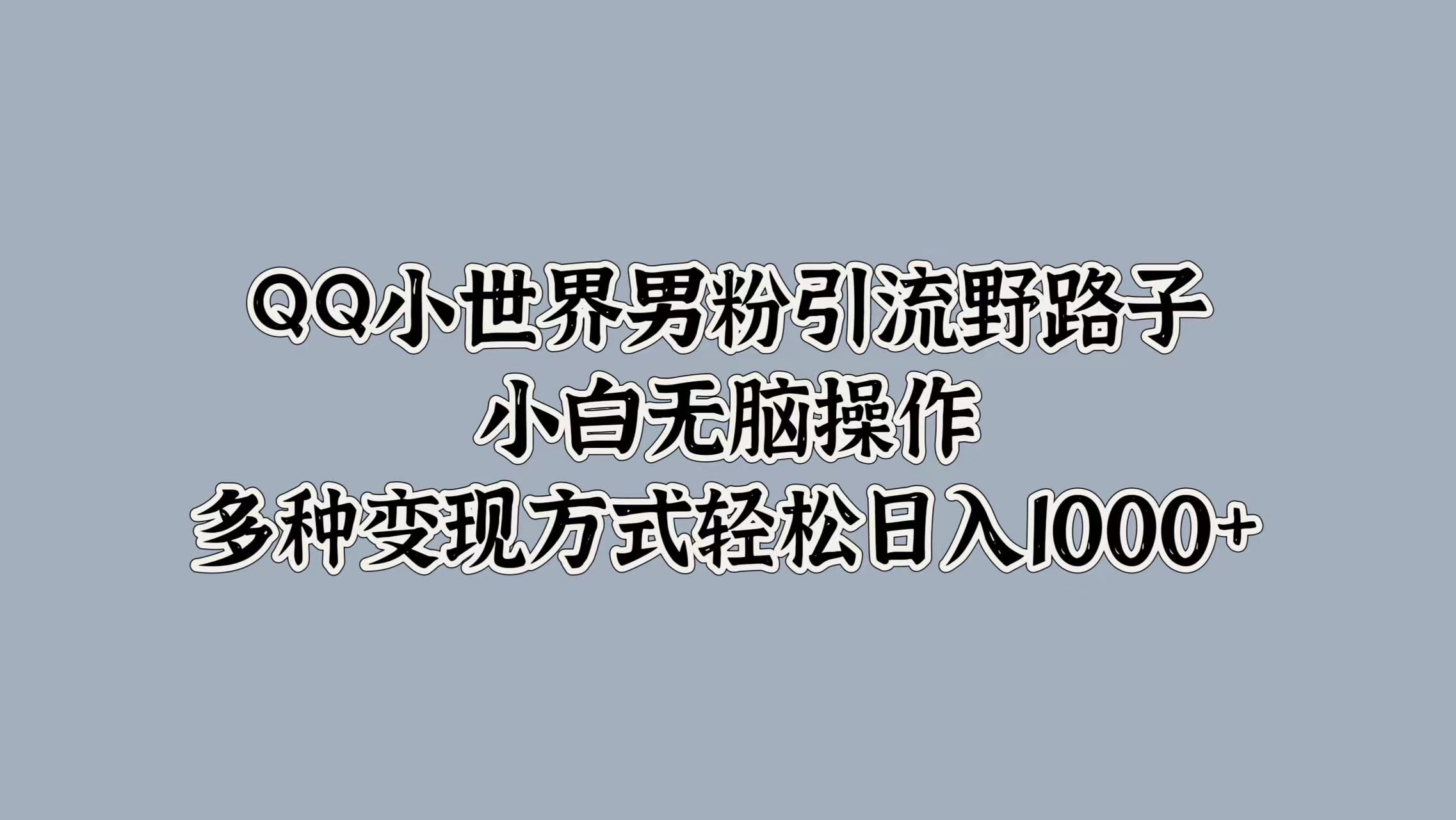 QQ小世界男粉引流野路子，小白无脑操作，多种变现方式轻松日入1000+-宁率网络知识库