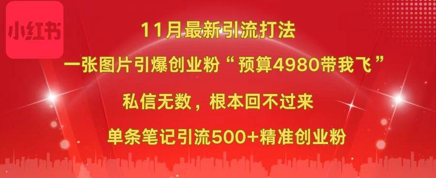 小红书11月最新图片打法，一张图片引爆创业粉“预算4980带我飞”，私信无数，根本回不过来，单条笔记引流500+精准创业粉-宁率网络知识库