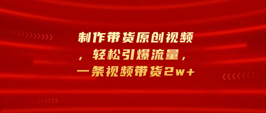 制作带货原创视频，轻松引爆流量，一条视频带货2w+-宁率网络知识库