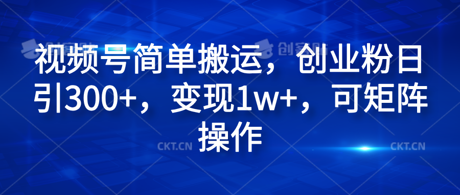 视频号简单搬运，创业粉日引300+，变现1w+，可矩阵操作-宁率网络知识库