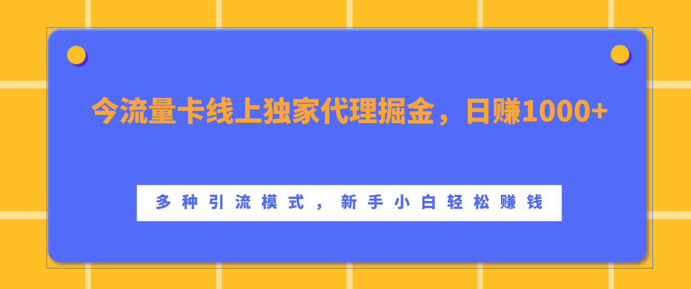 流量卡线上独家代理掘金，日赚1000+ ，多种引流模式，新手小白轻松赚钱-宁率网络知识库