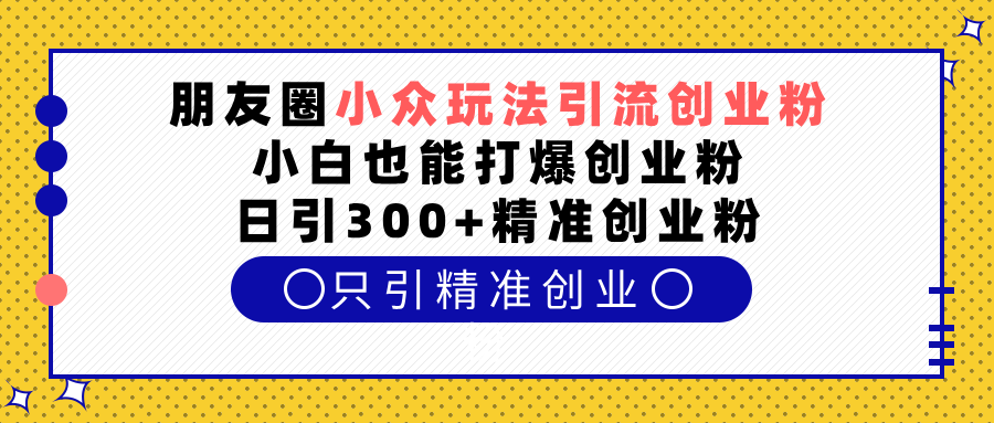 朋友圈小众玩法引流创业粉，小白也能打爆创业粉，日引300+精准创业粉-宁率网络知识库