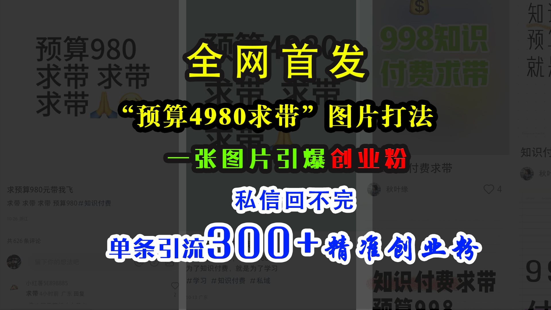 小红书“预算4980带我飞”图片打法，一张图片引爆创业粉，私信回不完，单条引流300+精准创业粉-宁率网络知识库