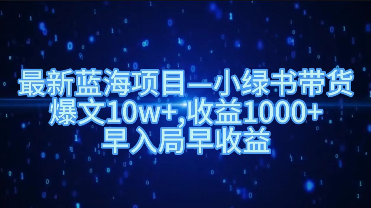 最新蓝海项目小绿书带货，爆文10w＋，收益1000＋，早入局早获益！！-宁率网络知识库