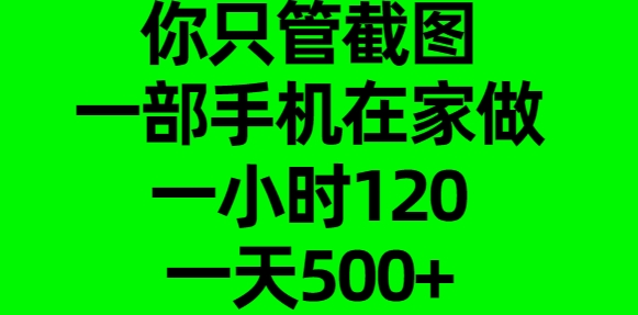 你只管截图，一部手机在家做，一小时120，一天500+-宁率网络知识库