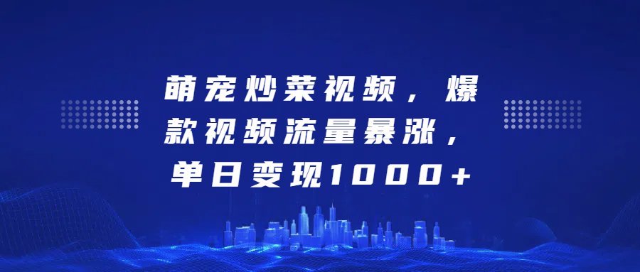 萌宠炒菜视频，爆款视频流量暴涨，单日变现1000+-宁率网络知识库