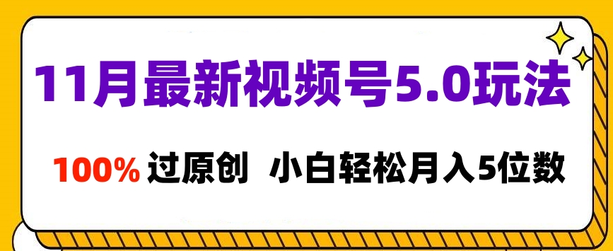 11月最新视频号5.0玩法，100%过原创，小白轻松月入5位数-宁率网络知识库