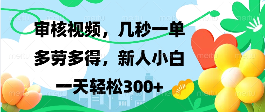 审核视频，几秒一单，多劳多得，新人小白一天轻松300+-宁率网络知识库