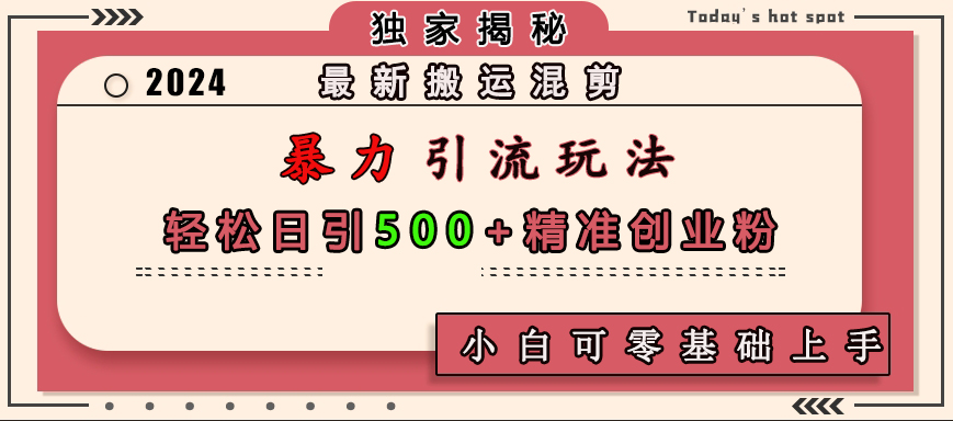 最新搬运混剪暴力引流玩法，轻松日引500+精准创业粉，小白可零基础上手-宁率网络知识库