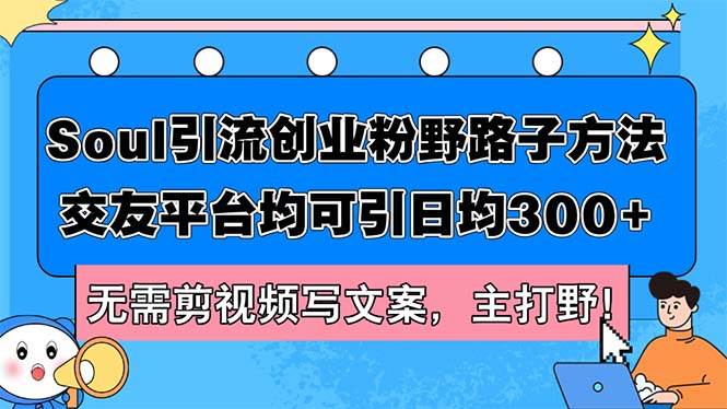 Soul引流创业粉野路子方法，交友平台均可引日均300+，无需剪视频写文案…-宁率网络知识库