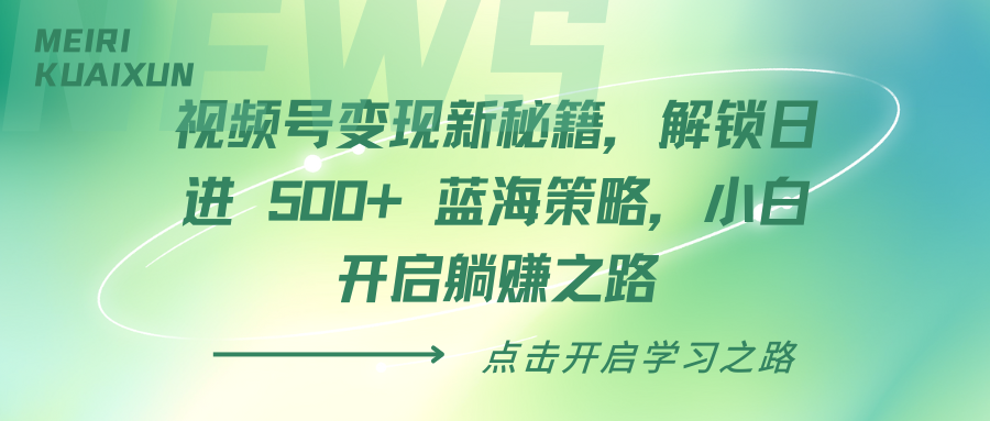 视频号变现新秘籍，解锁日进 500+ 蓝海策略，小白开启躺赚之路-宁率网络知识库