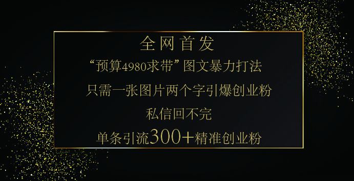 小红书，“预算 4980 带我飞” 的神奇图片引流法，堪称涨粉核武器！只需一张图，就能单条笔记凭借此方法，轻松引流 300 + 精准创业粉！-宁率网络知识库
