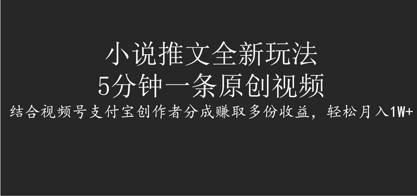 小说推文全新玩法，5分钟一条原创视频，结合视频号支付宝创作者分成赚取多份收益，轻松月入1W+-宁率网络知识库