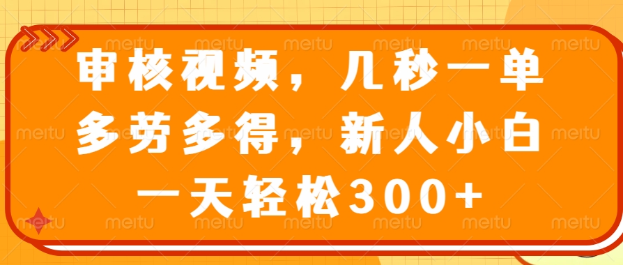 审核视频项目，几秒一单，多劳多得，新人小白一天轻松300+-宁率网络知识库