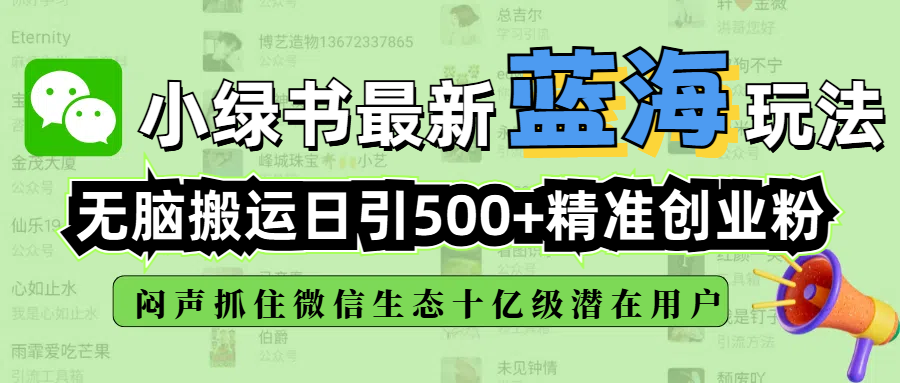小绿书最新蓝海玩法，无脑搬运日引500+精准创业粉，闷声抓住微信生态十亿级潜在用户-宁率网络知识库