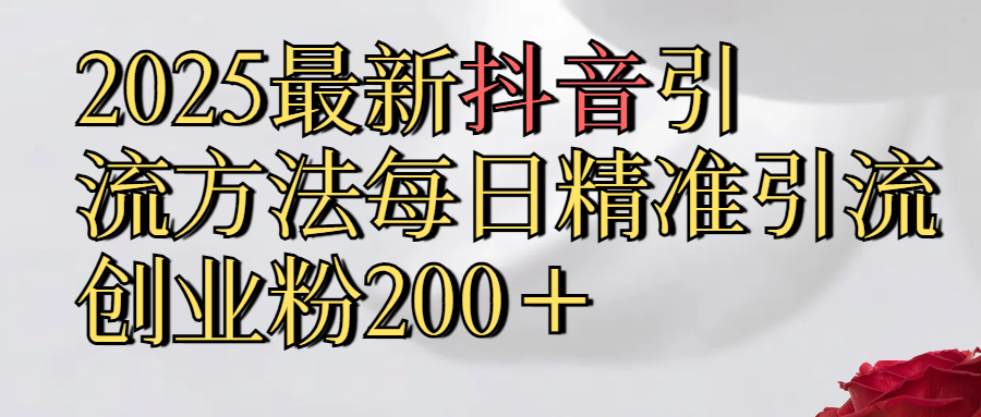 2025最新,抖音引流,方法每日精准引流创业粉300＋-宁率网络知识库