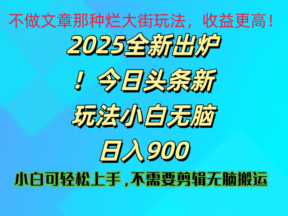 2025 全新出炉！今日头条视频赛道的掘金玩法，副业兼职日赚 900 +-宁率网络知识库