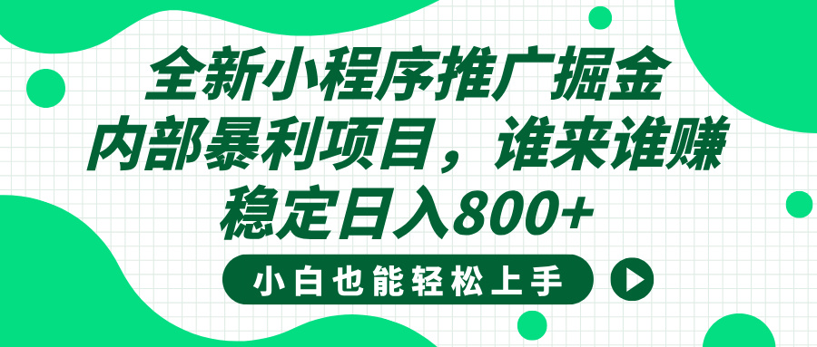 全新小程序推广掘金，内部暴利项目，小白轻松上手，稳定日入800+-宁率网络知识库