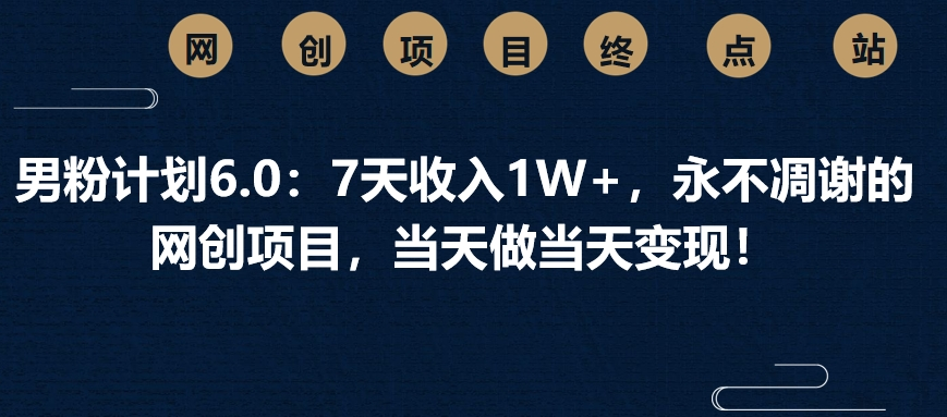 男粉计划6.0：7天收入1W+，永不凋谢的网创项目，当天做当天变现！-宁率网络知识库