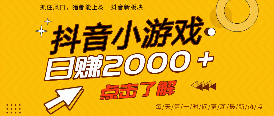 抖音小游戏，最新风口项目，亲测单游戏2000+感兴趣点击了解。-宁率网络知识库