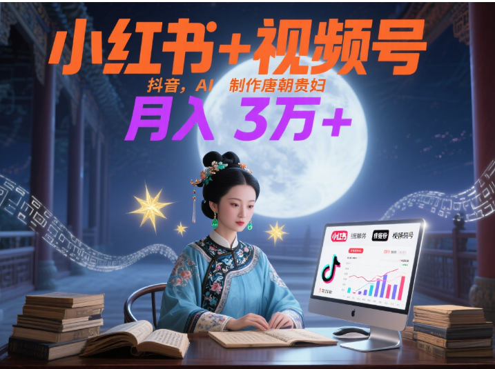小红书+视频号+抖音，AI轻松制作唐朝贵妇IP，毒鸡汤、励志、减肥瘦身、养生赛道轻松切入，每天30分钟，轻松产出N条，月入3万+ -宁率网络知识库