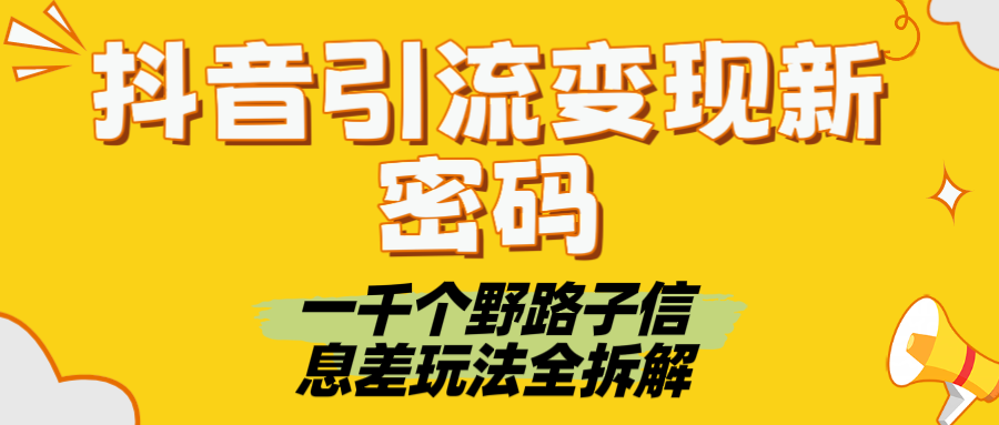 抖音引流变现新密码！一千个野路子信息差玩法全拆解-宁率网络知识库
