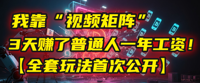 我靠“视频矩阵”，3天赚了普通人一年工资！【全套玩法首次公开】-宁率网络知识库