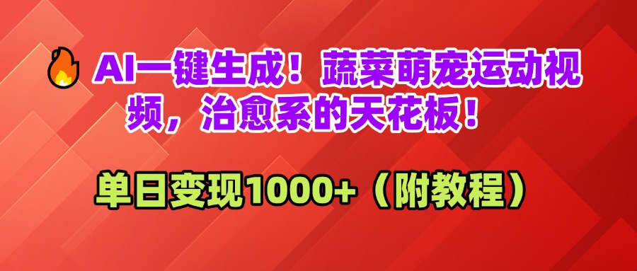 AI一键生成！蔬菜萌宠运动视频，治愈系的天花板！单日变现1000+（附教程）-宁率网络知识库